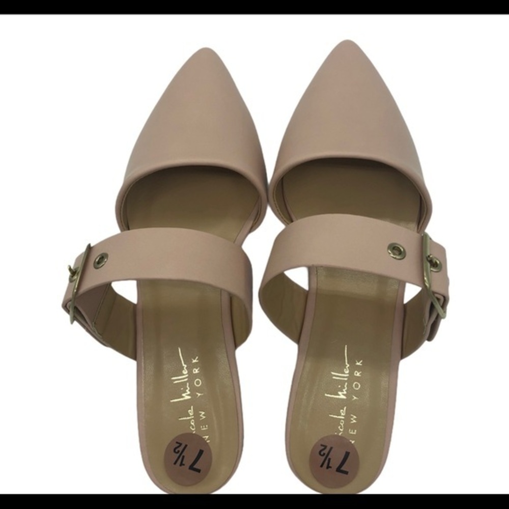 Nicole Miller New York Blush Pink Pointed Toe Buckle Strap Mules Flats 7.5 - Picture 4 of 6